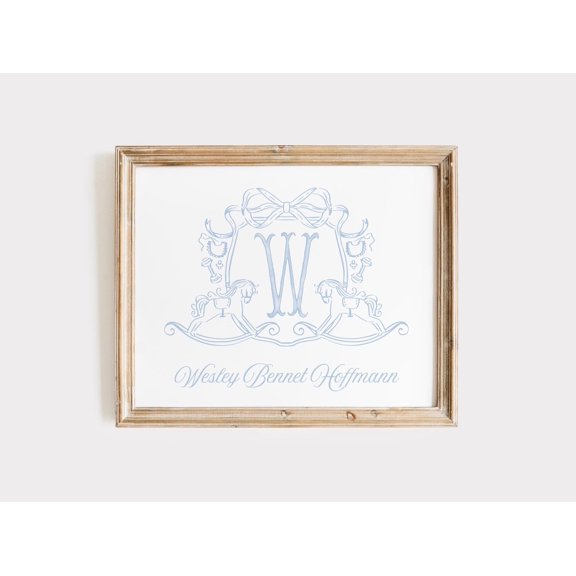 Horse Name Rocking Monogram Crest Above Crib Nursery Poster , Poster Print Only