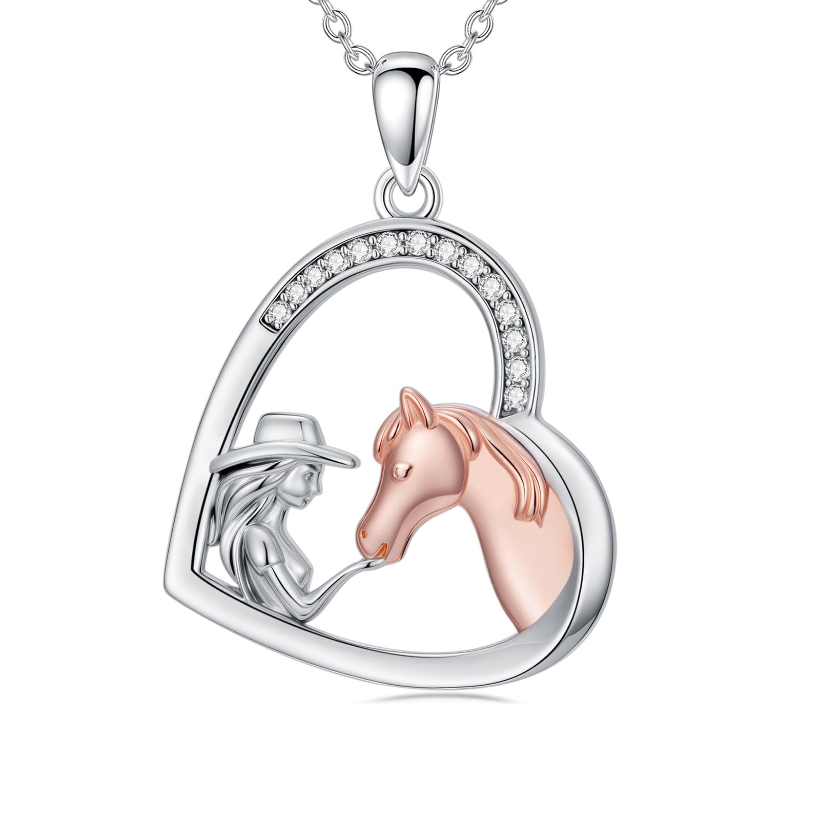 Horse Necklace 925 Sterling Silver Heart Pendant Necklace Western Jewelry Mothers Day Birthday Gifts for Women Mom Daughter Equestrian Lovers Horses Lovers