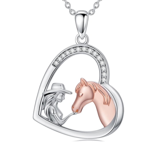 Horse Necklace 925 Sterling Silver Heart Pendant Necklace Western Jewelry Mothers Day Birthday Gifts for Women Mom Daughter Equestrian Lovers Horses Lovers