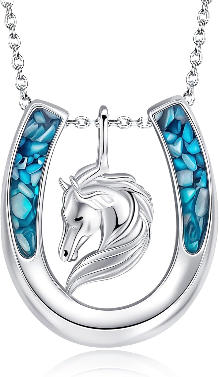 Horse Necklace 925 Sterling Silver Horseshoe Necklace for Women Western Equestrian Jewelry