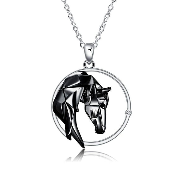 Horse Necklace Black Sterling Silver Origami Pendant Necklace Jewelry Gift for Woman Wife Girlfriend