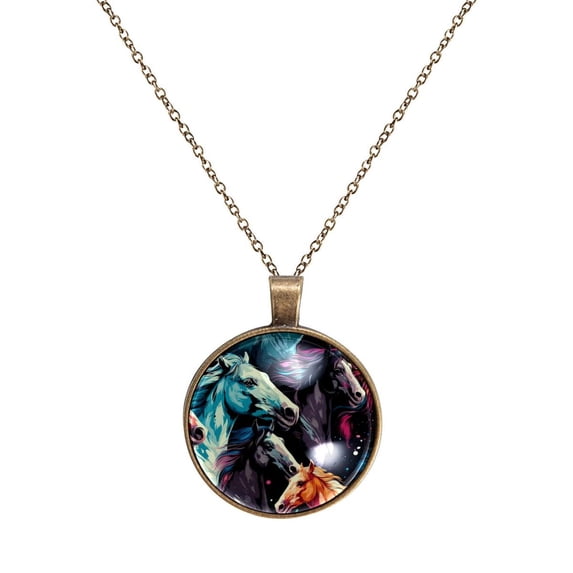 Horse Necklace Personalized Custom Photo Round Pendant Adjustable Stainless Steel Necklaces with Gift Box for Men Women Mothers Valentine's Jewelry Gift