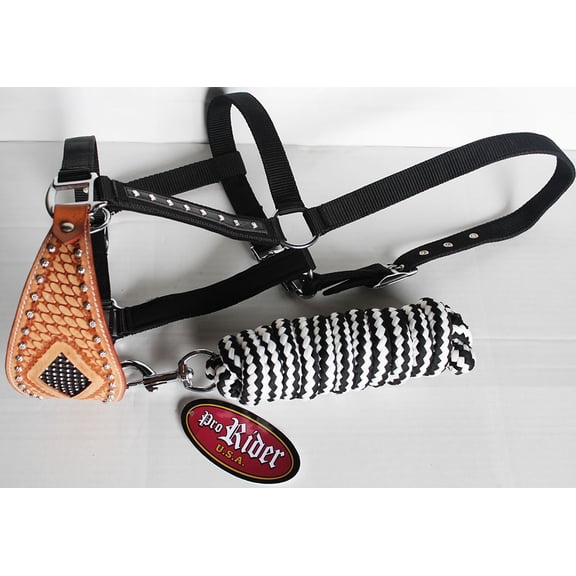 Horse Noseband Tack Bronc Leather HALTER Tiedown Lead Rope 280261