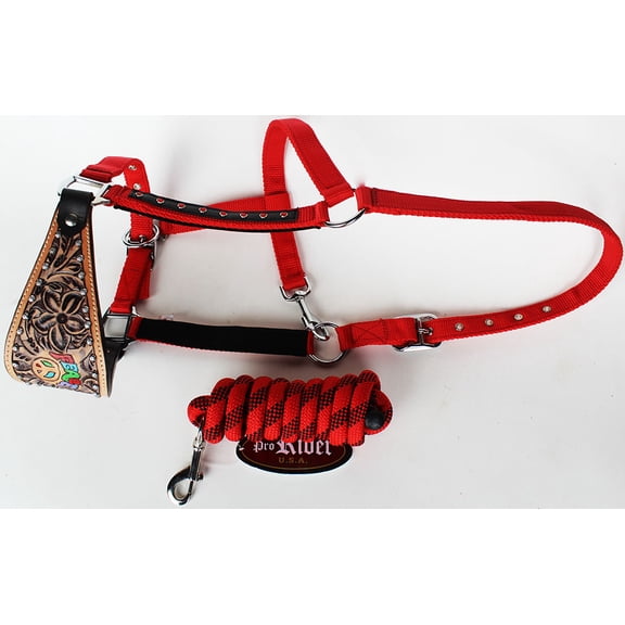 Horse  Noseband Tack Bronc Leather HALTER Tiedown Lead Rope  280275