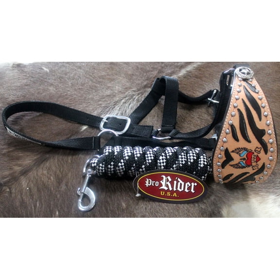 Horse Noseband Tack Bronc Leather HALTER Tiedown Lead Rope 280276