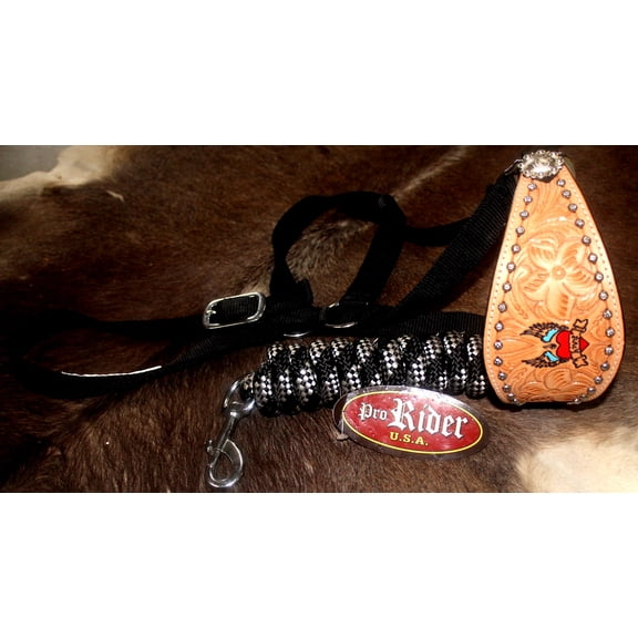 Horse  Noseband Tack Bronc Leather HALTER Tiedown Lead Rope  280277