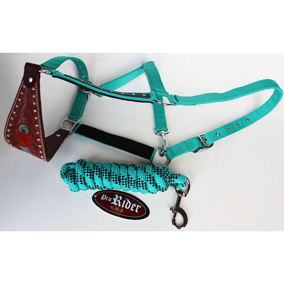 Horse Noseband Tack Bronc Leather HALTER Tiedown Lead Rope 280282