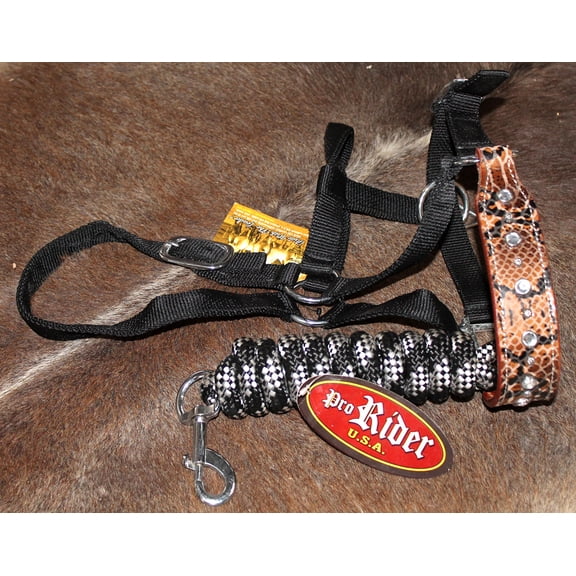 Horse Noseband Tack Bronc Leather HALTER Tiedown Lead Rope 280303