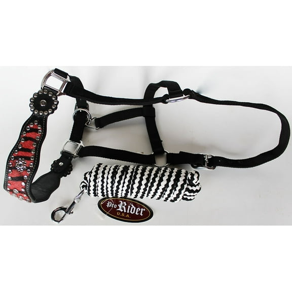 Horse  Noseband Tack Bronc Leather HALTER Tiedown Lead Rope  280325