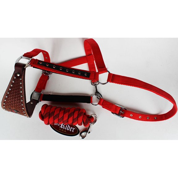 Horse Noseband Tack Bronc Leather HALTER Tiedown Lead Rope 280623