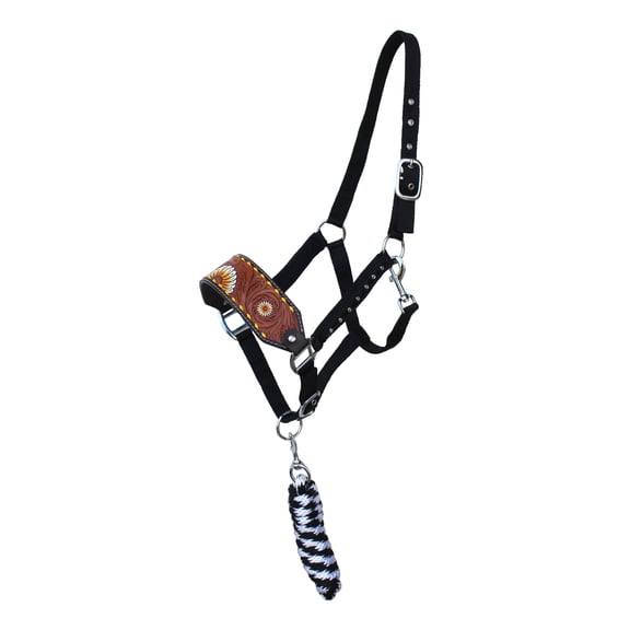 Horse Noseband Tack Bronc Leather HALTER Tiedown Lead Rope 280HR38