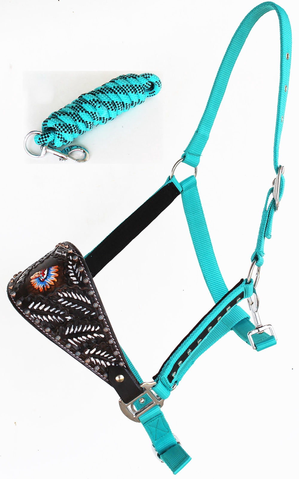 Bandeau De Nez Pour Cheval ProRider Turquoise - Attache Cuir Et Corde, Taille Cheval, Neuf
