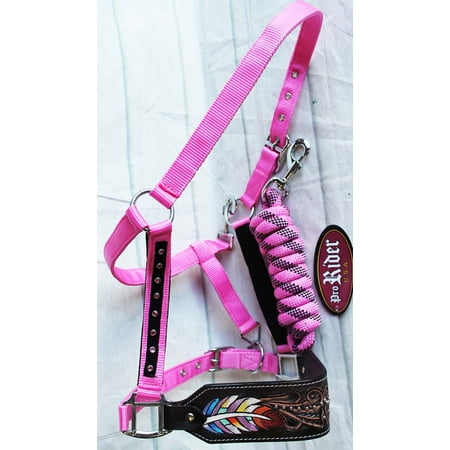 Horse Noseband Tack Bronc Leather HALTER Tiedown Lead Rope 280M8847