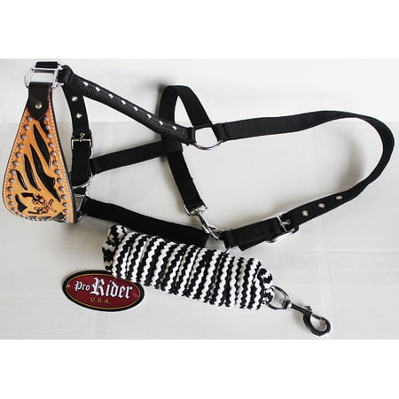 Horse Noseband Tack Bronc Leather HALTER Tiedown Lead Rope Cross 280210