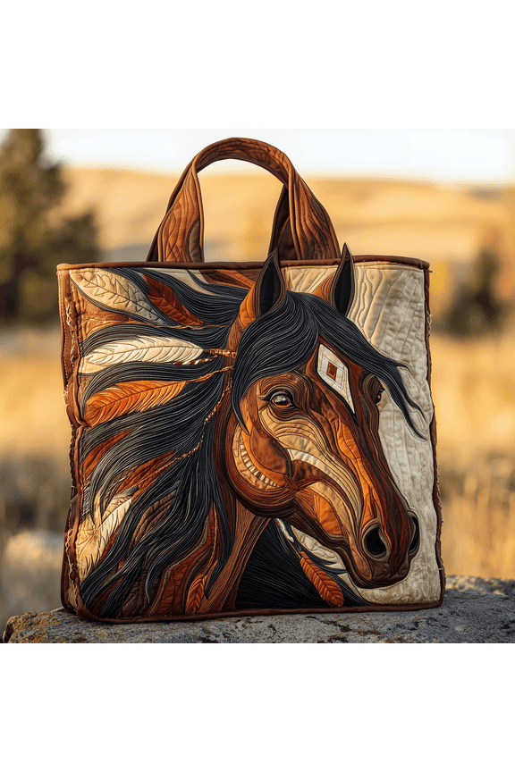 Horse Of Valor Quilted Tote Bag, Women Quilted Tote Bag, Handmade Patchwork Tote, Women Shoulder Bag, Gift For Her