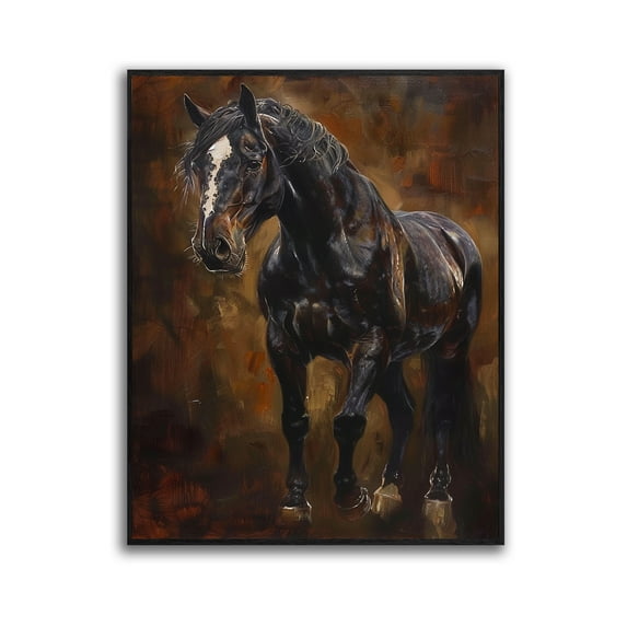Horse Oil Painting Black And Brown Horse Canvas Art Framed Horse Picture Wall Art For Livingroom Bedroom Office