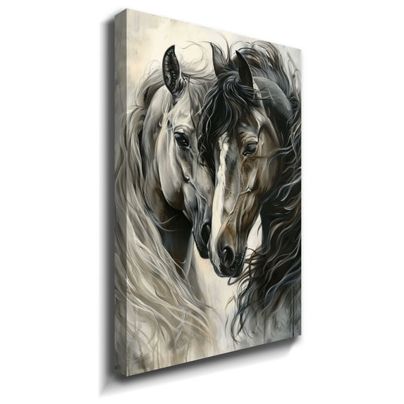 Horse Oil Painting Black And White Canvas Art Framed Horse Picture Wall Art For Livingroom Bedroom Office