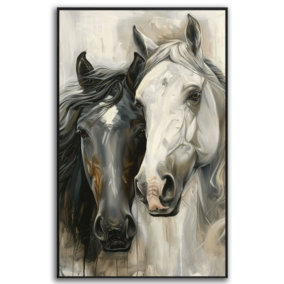 Horse Oil Painting Black And White Canvas Art Framed Horse Picture Wall Art For Livingroom Bedroom Office