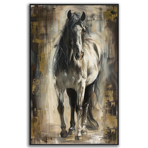 Horse Oil Painting Black Horse Canvas Art Framed Horse Picture Wall Art For Livingroom Bedroom Office