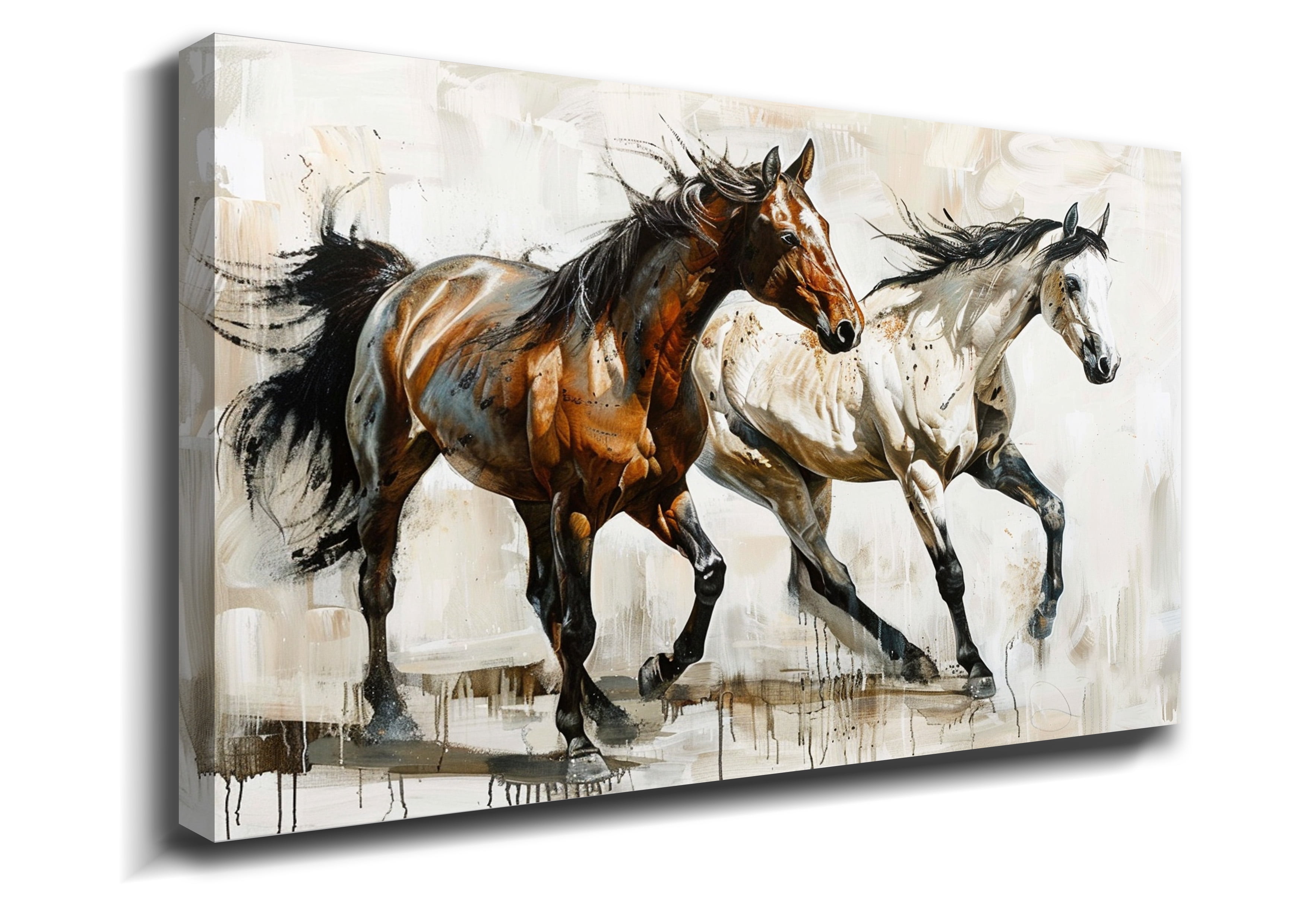 Horse Oil Painting Brown And White Horse Canvas Art Framed Horse ...