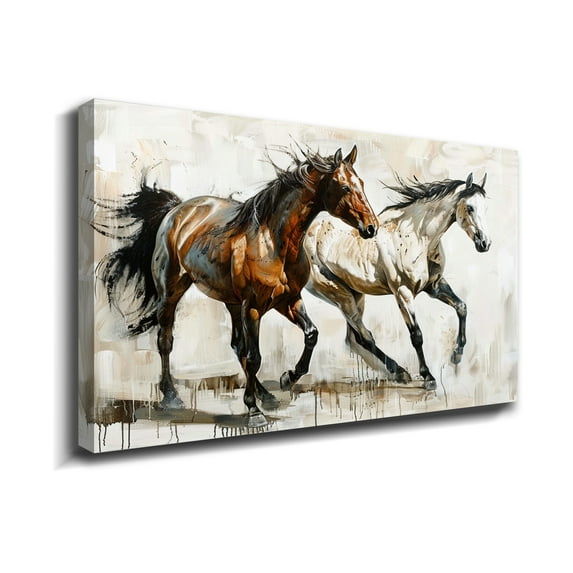 Horse Oil Painting Brown And White Horse Canvas Art Framed Horse Picture Wall Art For Livingroom Bedroom Office