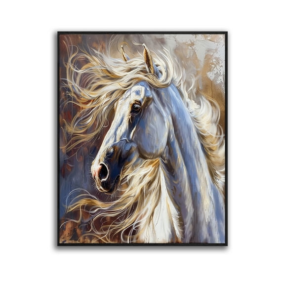 Horse Oil Painting Galloping White Horse Canvas Art Framed Horse Picture Wall Art For Livingroom Bedroom Office