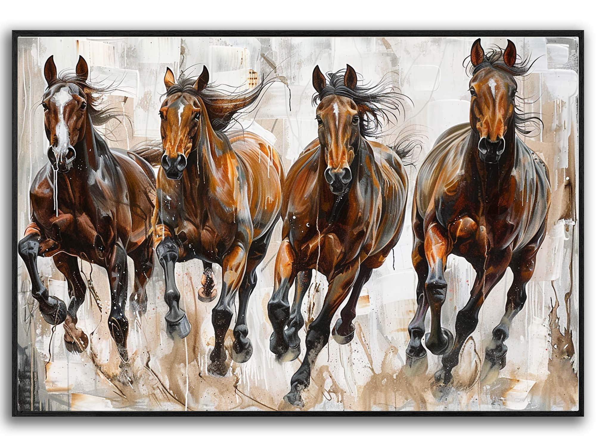 Horse Oil Painting Running Horse Canvas Art Framed Horse Picture Wall ...