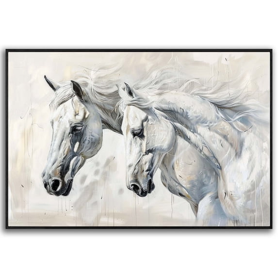 Horse Oil Painting White Horse Canvas Art Framed Horse Picture Wall Art For Livingroom Bedroom Office