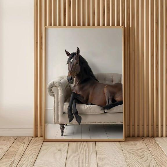 Horse On Couch Wall Art Western Home Decor, 8x12 UNFRAMED