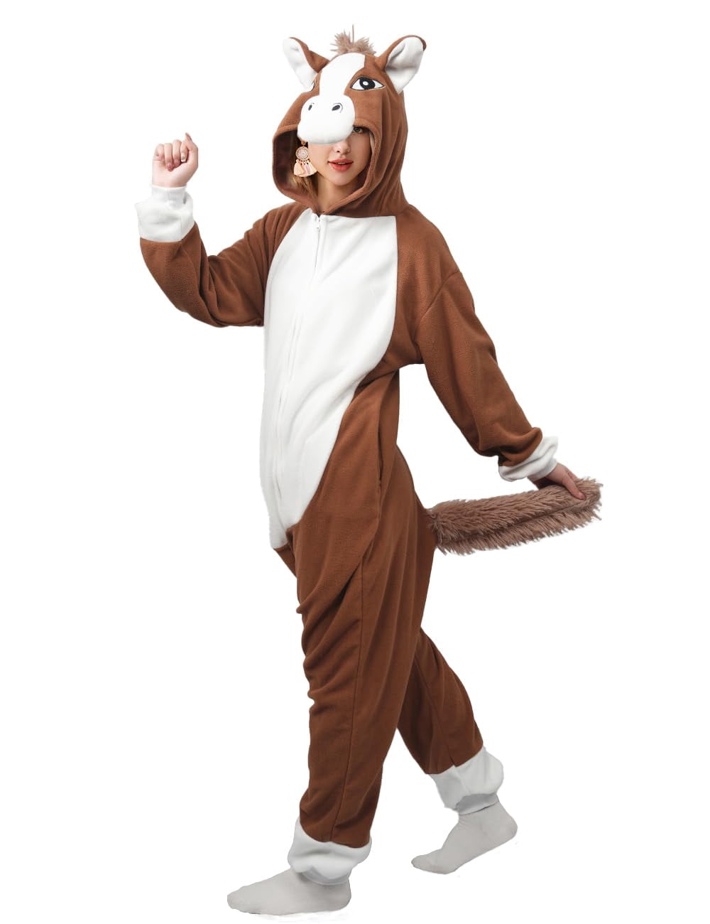 Horse Onesies Unisex Adult Animal Onesie, Adult Halloween Costumes for Women, Funny Onesies for Adults, Soft Plush Cosplay Jumpsuit for Lounging and Parties