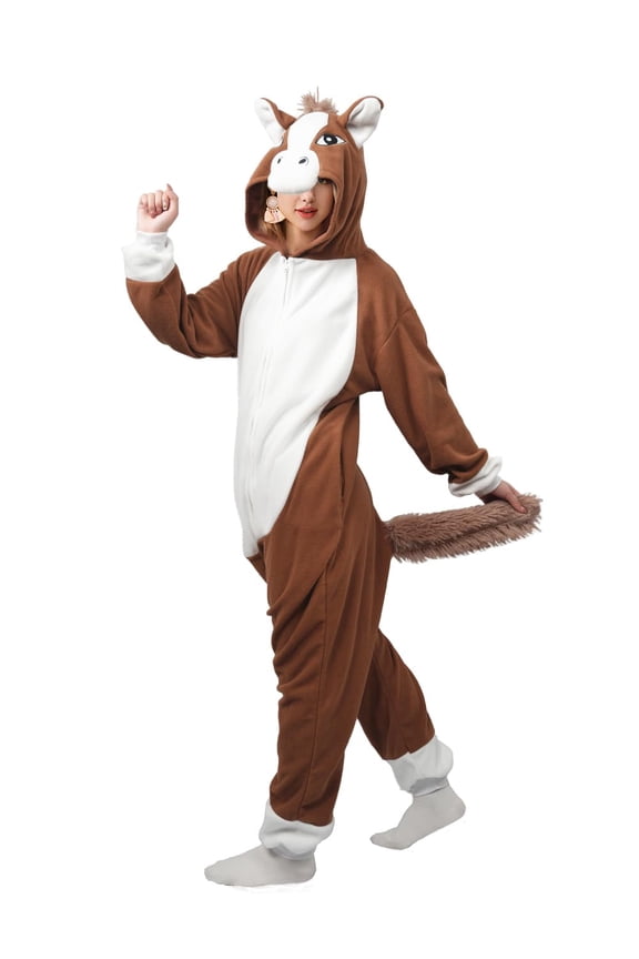 Horse Onesies Unisex Adult Animal Onesie, Adult Halloween Costumes for Women, Funny Onesies for Adults, Soft Plush Cosplay Jumpsuit for Lounging and Parties