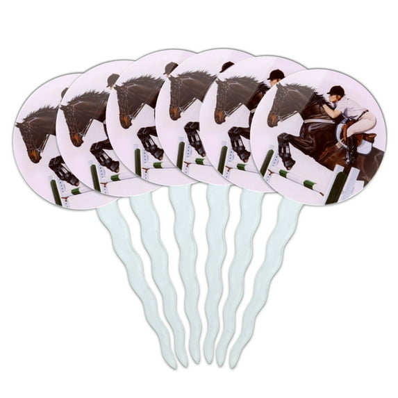 Horse Open Stadium Show Jumping Cupcake Picks Toppers Decoration Set of 6