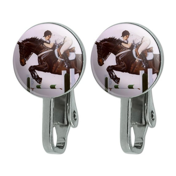 Horse Open Stadium Show Jumping Novelty Clip-On Stud Earrings