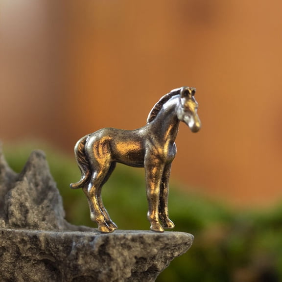 Horse Ornament Small Bronze Horses Statue Vintage Horse Desktop Ornaments Standing Horses Table Sculpture for Living Room Porch Table Decor