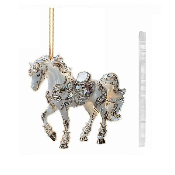 Horse Ornaments for Christmas Tree, 2D Acrylic Ebony Horse Majesty Ornaments, Sparkly Horses Ornament Decorations with Rhinestones, Horses Gifts for Women, Gifts for HorseLovers