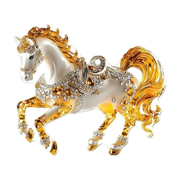 Horse Ornaments for Christmas Tree, Handmade Metallic Ornament with Rhinestone, Cute Acrylic 2D Ornaments - Unique Home Decor for Horses Lovers, Beige
