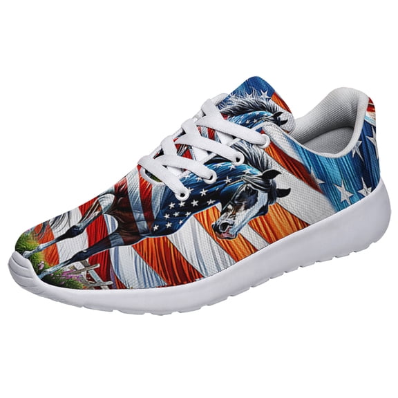 Horse Patriotic American flag Print Shoes Lightweight Comfortable Running Shoes for Men Women White Size 11.5