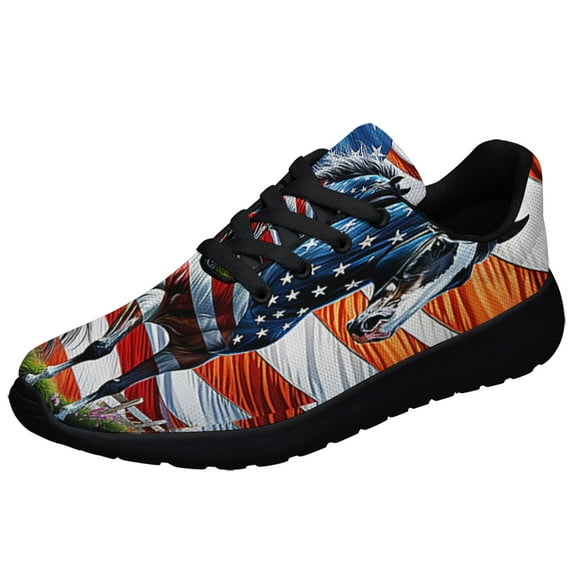 Horse Patriotic American flag Print Sneakers Lightweight Comfortable Running Shoes for Men Women Black Size 9