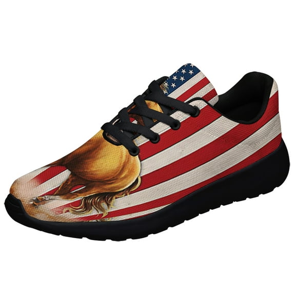 Horse Patriotic American flag Shoes Sneakers Black Size 7