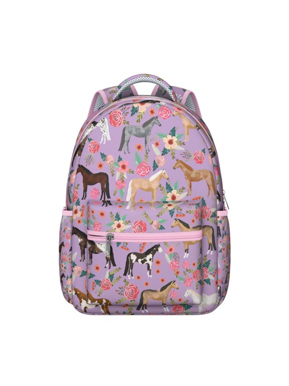 Horse Pattern Backpack for Teens - Waterproof School Bag with Galloping Mustang Design - Stylish Equestrian Bookbag for Horse Lovers