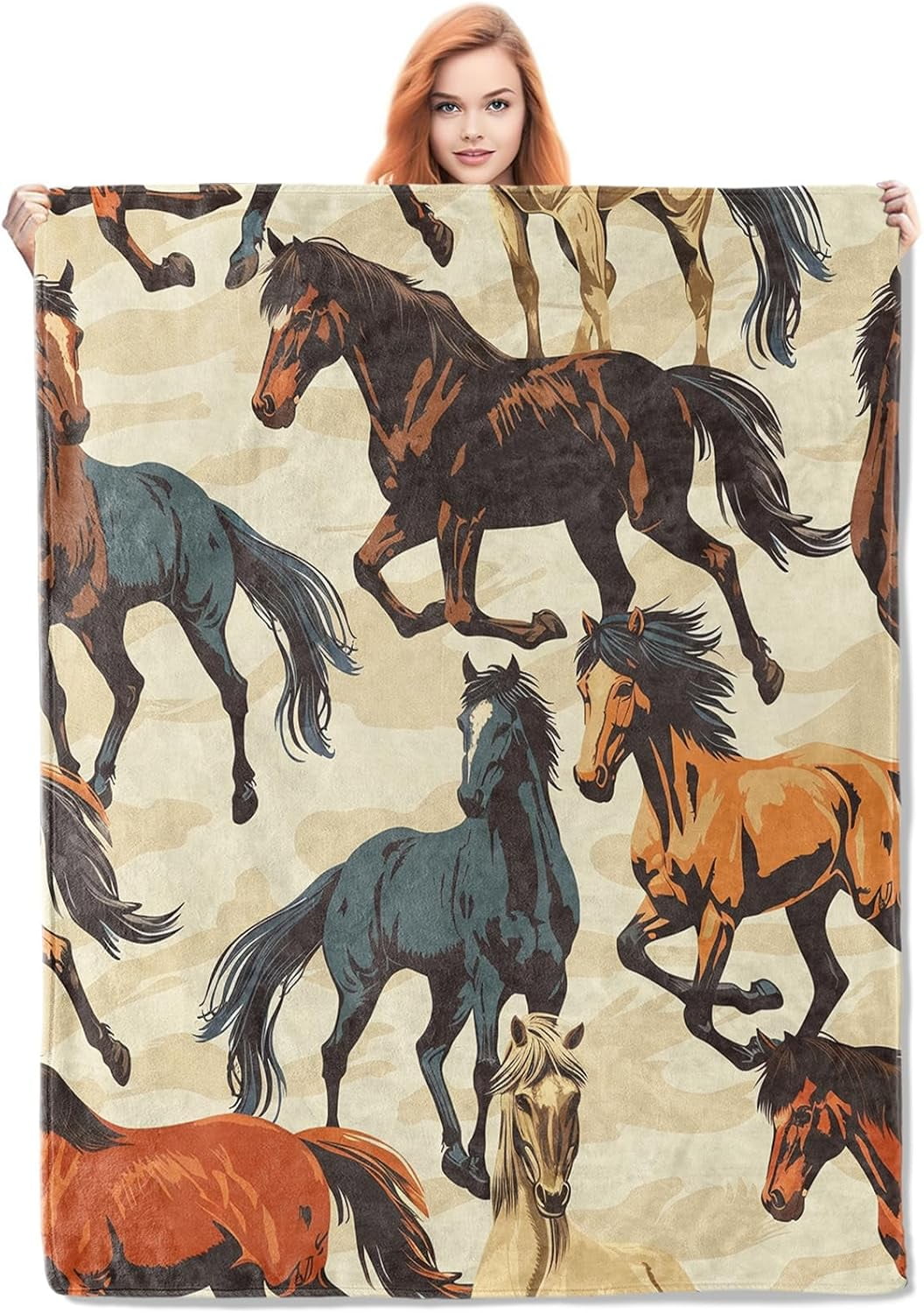 New! Queen Size Silk Touch Ultra Soft Blanket - Running Horses