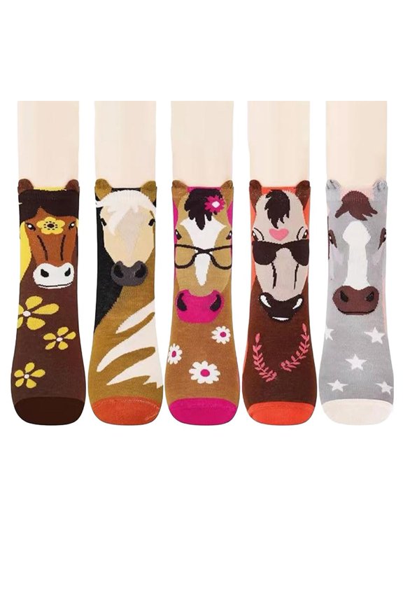 Horse Pattern Calf Socks For Women Soft Cotton Comfortable For Horse Lovers