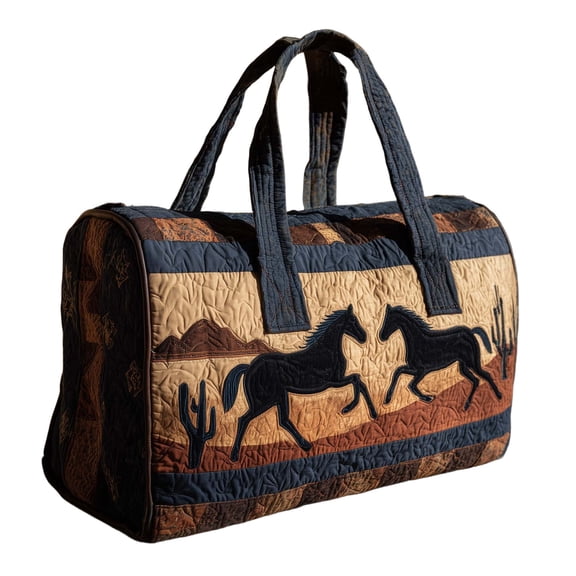 Horse Pattern Quilted Travel Bag, Portable Polyester Handbag with Multiple Pockets, Weekend Trip Overnight Duffle Bag for Women(B)