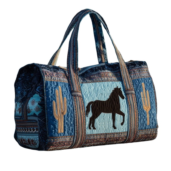 Horse Pattern Quilted Travel Bag, Portable Polyester Handbag with Multiple Pockets, Weekend Trip Overnight Duffle Bag for Women(F)