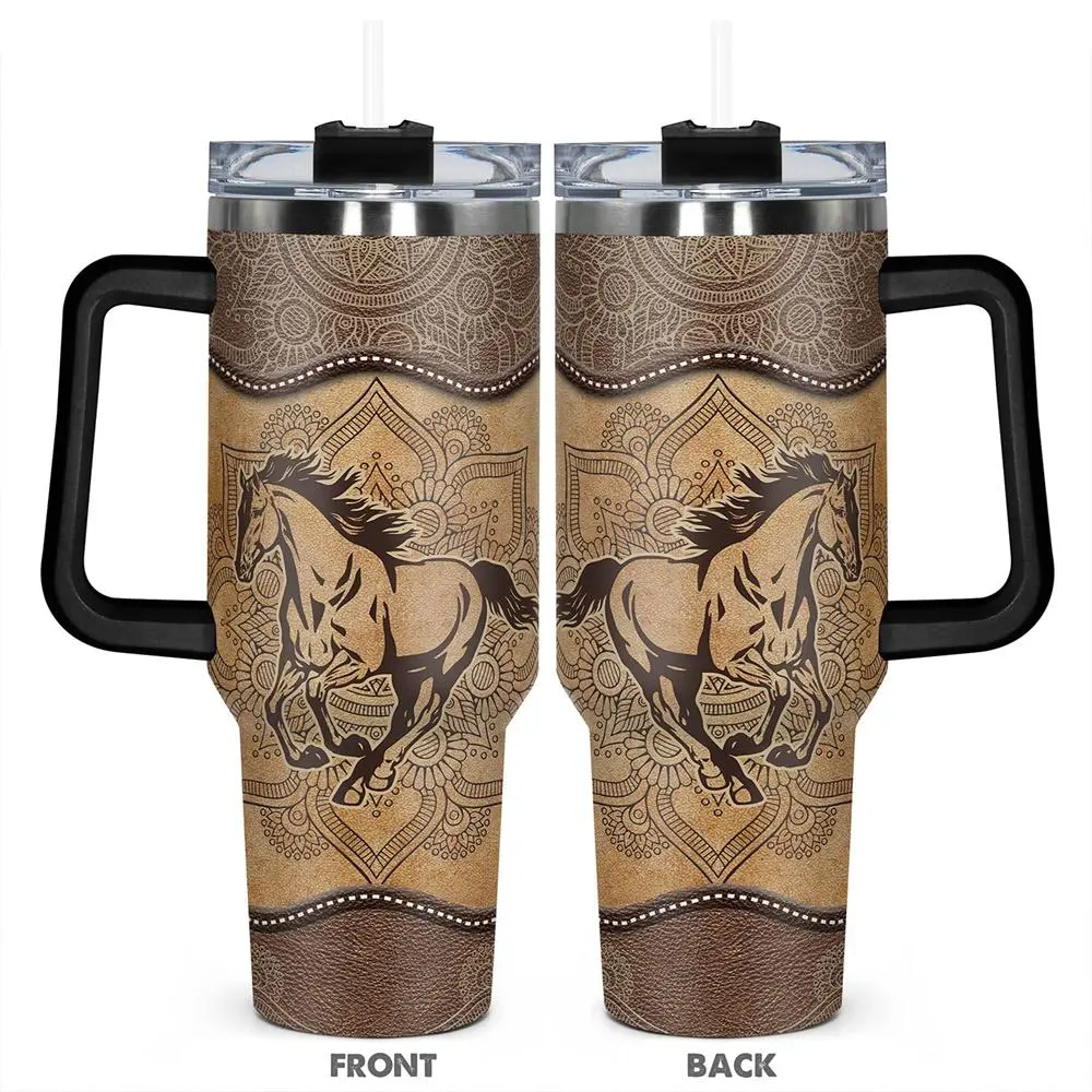 Horse Pattern Stainless Steel Tumbler, 40oz Insulated Durable Cup, Perfect Gift for Horse Lovers and Equestrians, Great for Holding Hot or Cold Beverages, Insulated Travel Drinkware