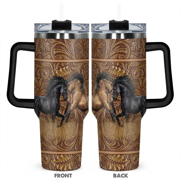 Horse Pattern Stainless Steel Tumbler, 40oz Insulated Durable Water Bottle, Perfect Gift for Horse Lovers and Equestrians, Great for Hot or Cold Beverages, Drinkware, Insulated Travel Drinkware
