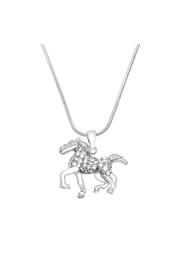 Horse Pendant Necklace or Earring Clear Rhinestone Crystal Rhodium Plated 17 Inch Snake Chain J0202-CR