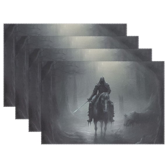 Horse Person and Trees 12×18 inch Placemats Heat Resistant Washable Foldable Rectangular Placemats Set Decoration Indoor Outdoor for Kitchen Dining Table 4PCs