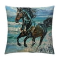 thumbnail image 1 of Horse Pillow Cases Decorative Black Horses Running on The Beach Throw Pillow Covers  Cotton Linen Cushion Cover for Valentine's Day Men Women Sky Blue Black, 1 of 5