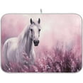 thumbnail image 1 of Horse in Pink Field Dish Drying Mat for Kitchen Counter, Ultra Absorbent Reversible Microfiber Dishes Drying Rack Pad Heat-resistant Mats 16x18in Home Decor, 1 of 7